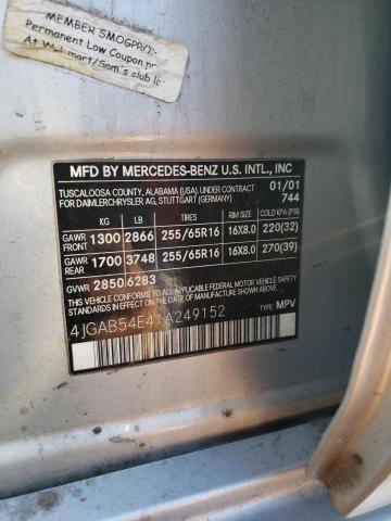 4JGAB54E41A249152 - 2001 MERCEDES-BENZ ML 320 فضي صورة 12