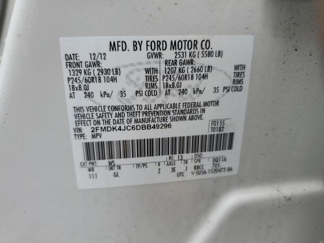 2FMDK4JC6DBB49296 - 2013 FORD EDGE SEL WHITE photo 13