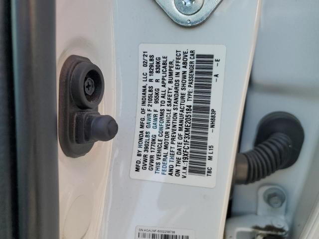 19XFC1F3XME205184 - 2021 HONDA CIVIC EX WHITE photo 12