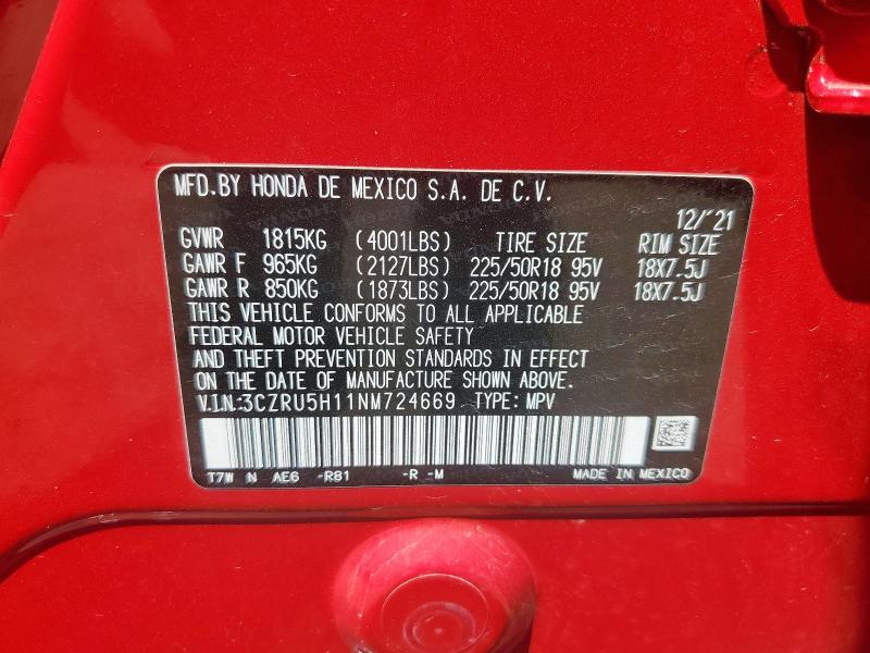 3CZRU5H11NM724669 - 2022 HONDA HR-V SPORT Rot Foto 13