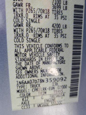 1N6AA07D78N359092 - 2008 NISSAN TITAN XE 银色 照片 13