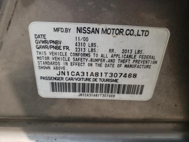 JN1CA31A81T307468 - 2001 NISSAN MAXIMA GXE GRAY photo 12