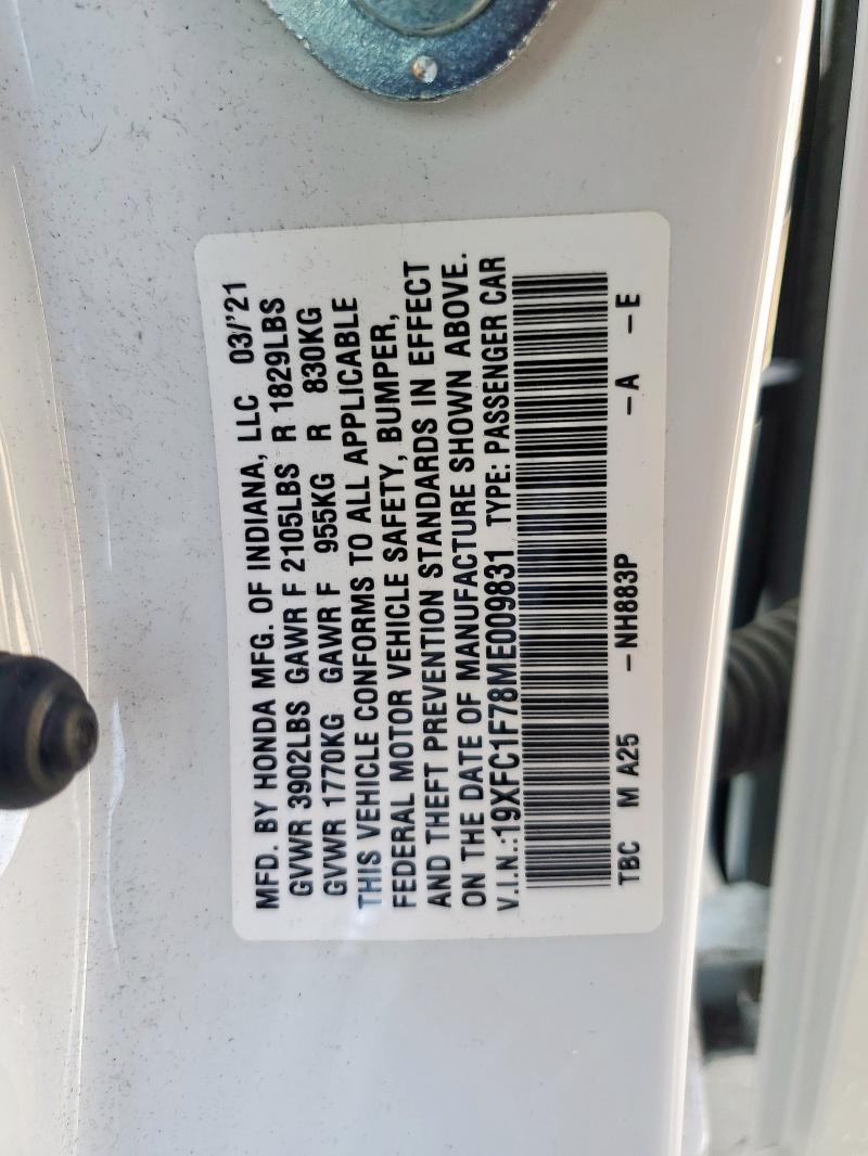 19XFC1F78ME009831 - 2021 HONDA CIVIC EXL WHITE photo 12