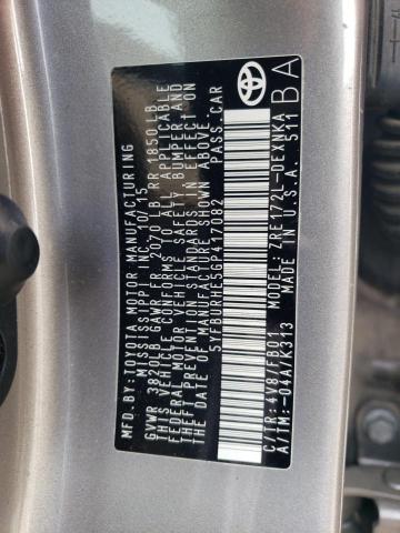 5YFBURHE5GP417082 - 2016 TOYOTA COROLLA L SILVER photo 12