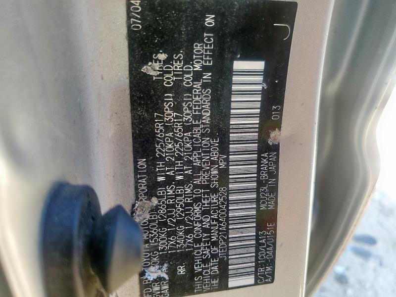 JTEDP21A640042528 - 2004 TOYOTA HIGHLANDER BASE SILVER photo 14