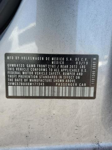 3VWC57BUXKM171343 - 2019 VOLKSWAGEN JETTA S SILVER photo 12