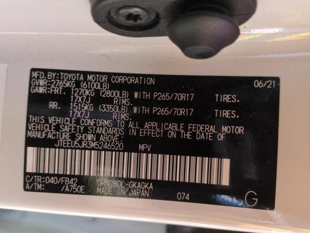 JTEEU5JR3M5246520 - 2021 TOYOTA 4RUNNER SR5 WHITE photo 12