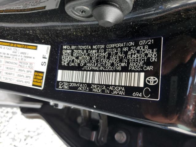 JTDDPMAE4NJ200198 - 2022 TOYOTA COROLLA L BLACK photo 12