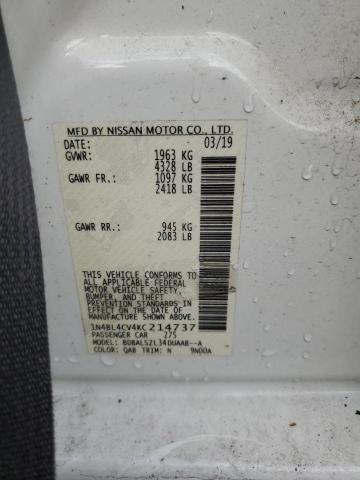1N4BL4CV4KC214737 - 2019 NISSAN ALTIMA SR Blanc photo 12