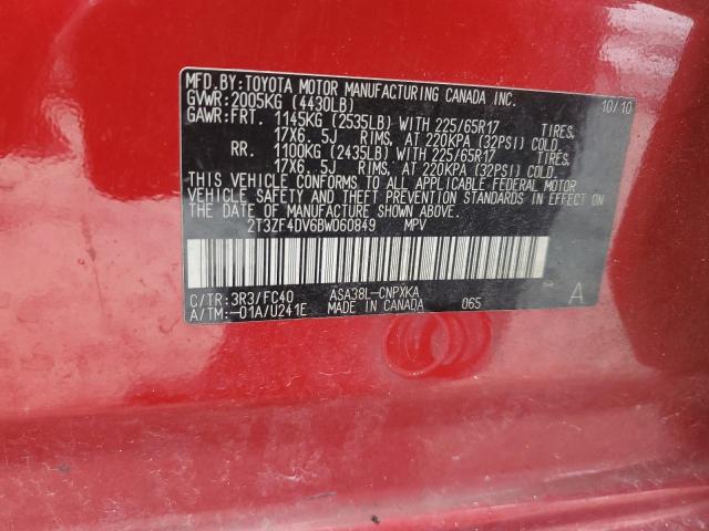 2T3ZF4DV6BW060849 - 2011 TOYOTA RAV4 RED photo 13