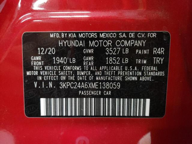 3KPC24A6XME138059 - 2021 HYUNDAI ACCENT SE RED photo 12