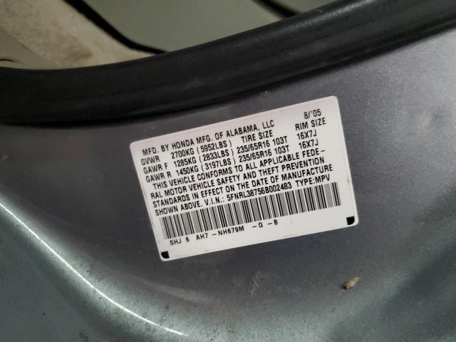 5FNRL38756B002483 - 2006 HONDA ODYSSEY EXL BLUE photo 13