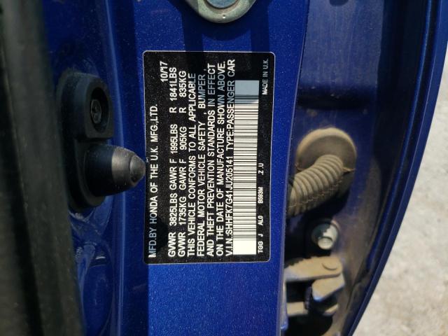 SHHFK7G41JU205141 - 2018 HONDA CIVIC SPORT BLUE photo 12