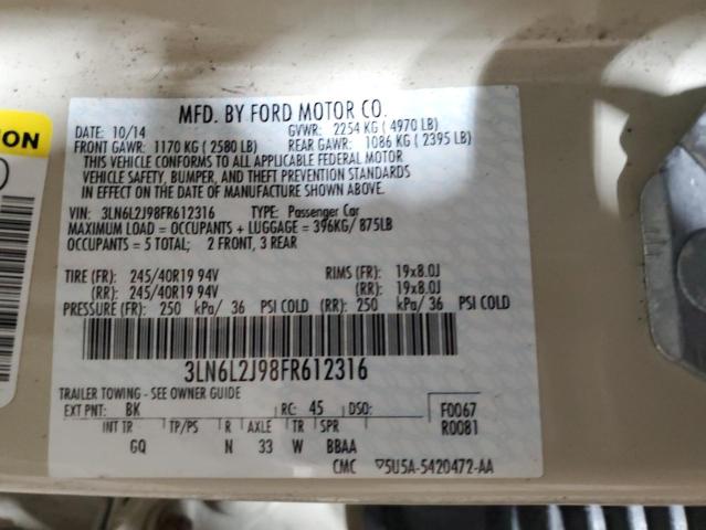 3LN6L2J98FR612316 - 2015 LINCOLN MKZ CREAM photo 12