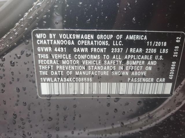 1VWLA7A34KC008595 - 2019 VOLKSWAGEN PASSAT WOLFSBURG BLACK photo 12