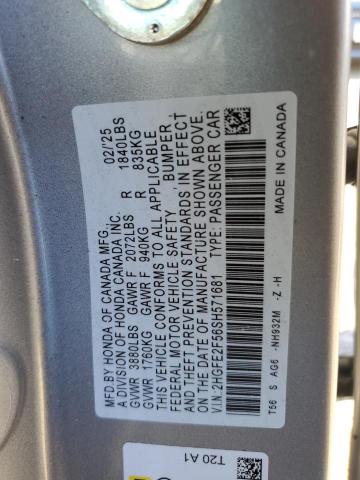 2HGFE2F56SH571681 - 2025 HONDA CIVIC SPORT ვერცხლისფერი ფოტო 12