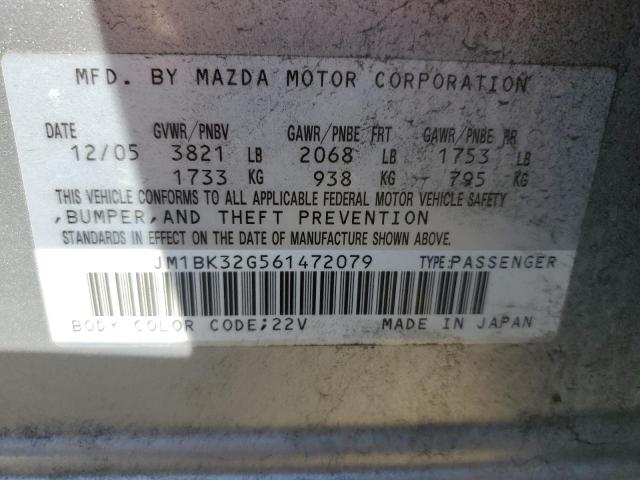 JM1BK32G561472079 - 2006 MAZDA 3 I SILVER photo 12