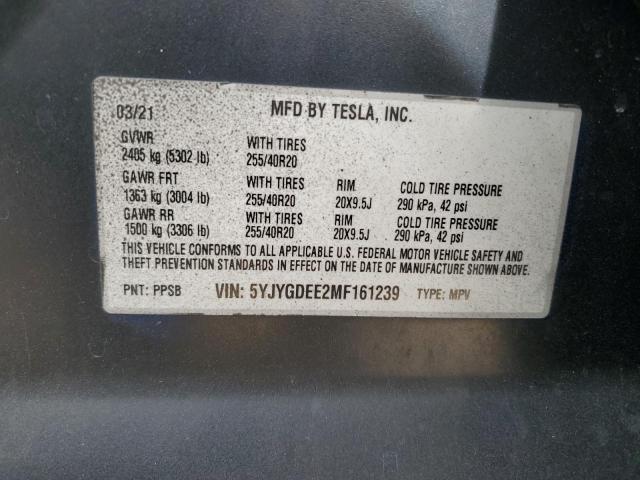 5YJYGDEE2MF161239 - 2021 TESLA MODEL Y 黑色 照片 13