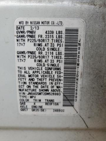 JN8AS5MT2DW526993 - 2013 NISSAN ROGUE S WHITE photo 13