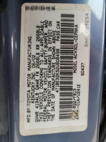 4T1BE32K52U608498 - 2002 TOYOTA CAMRY LE BLUE photo 12