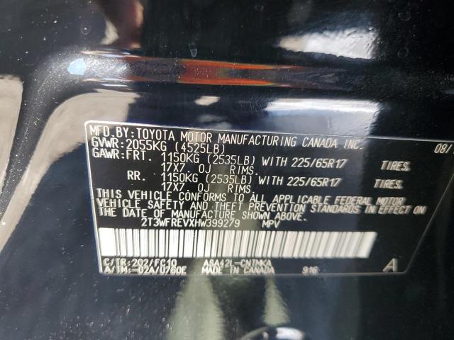 2T3WFREVXHW399279 - 2017 TOYOTA RAV4 XLE BLACK photo 13