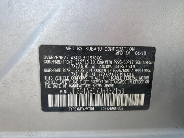 JF2GTABC7JH332153 - 2018 SUBARU CROSSTREK PREMIUM Серебристый фото 12