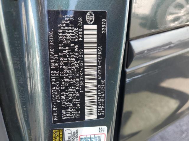 4T1BE32K14U371219 - 2004 TOYOTA CAMRY LE Зеленый фото 12