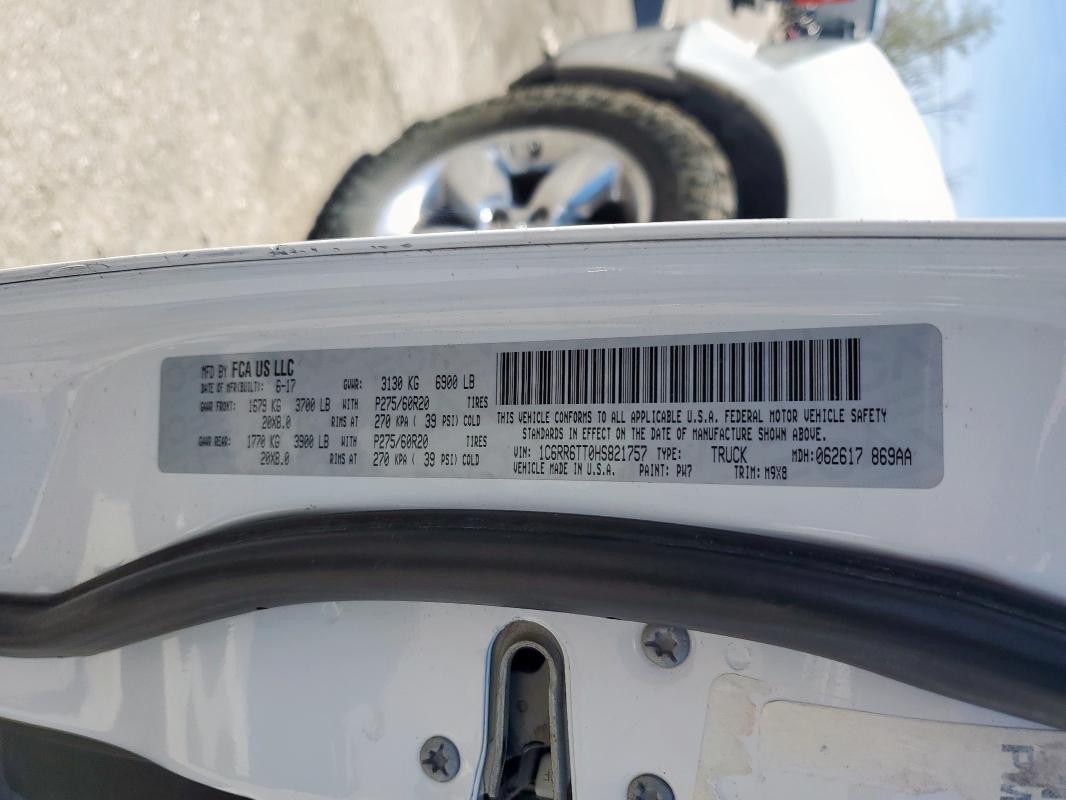 1C6RR6TT0HS821757 - 2017 RAM 1500 SLT WHITE photo 12