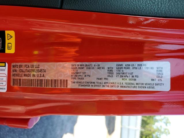 1C6JJTAG0ML504574 - 2021 JEEP GLADIATOR SPORT RED photo 12