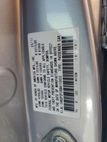 1HGCP2F39BA115930 - 2011 HONDA ACCORD LX Gümüş foto 12