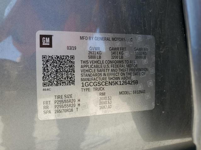 1GCGSCEN5K1264259 - 2019 CHEVROLET COLORADO LT GRAY photo 12