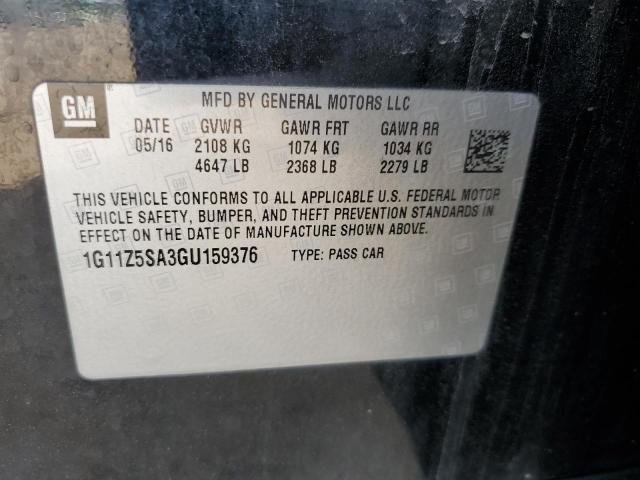 1G11Z5SA3GU159376 - 2016 CHEVROLET IMPALA LS BLACK photo 12