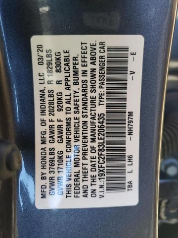19XFC2F83LE206435 - 2020 HONDA CIVIC SPORT GRAY photo 13