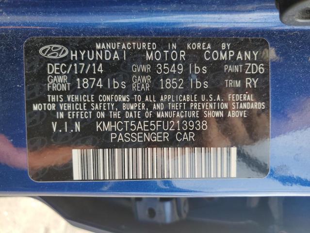 KMHCT5AE5FU213938 - 2015 HYUNDAI ACCENT GS BLUE photo 12