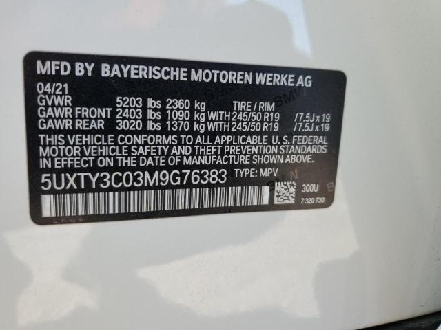5UXTY3C03M9G76383 - 2021 BMW X3 SDRIVE30I WHITE photo 13