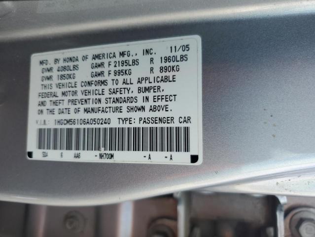 1HGCM56106A050240 - 2006 HONDA ACCORD VALUE SILVER photo 12