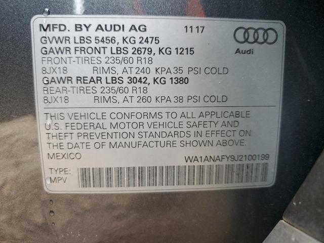 WA1ANAFY9J2100199 - 2018 AUDI Q5 PREMIUM GRAY photo 13
