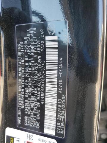 4T4BE46KX8R046743 - 2008 TOYOTA CAMRY CE BLACK photo 12