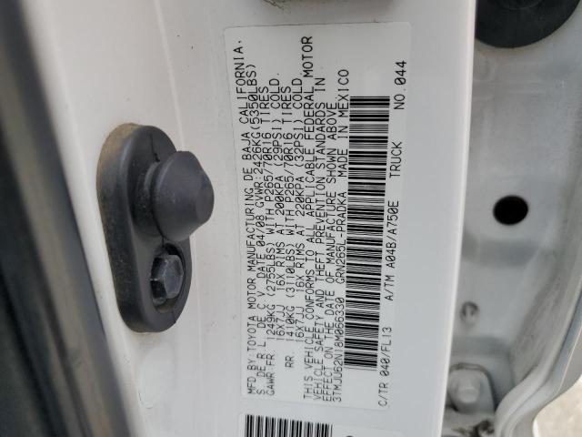 3TMJU62N18M066330 - 2008 TOYOTA TACOMA DOUBLE CAB PRERUNNER WHITE photo 12