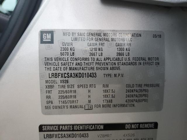 LRBFXCSA3KD010433 - 2019 BUICK ENVISION ESSENCE SILVER photo 12