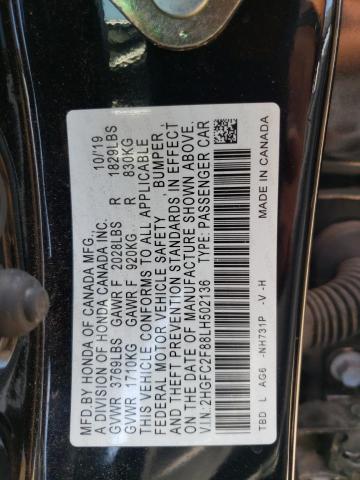 2HGFC2F88LH502136 - 2020 HONDA CIVIC SPORT 黑色 照片 12