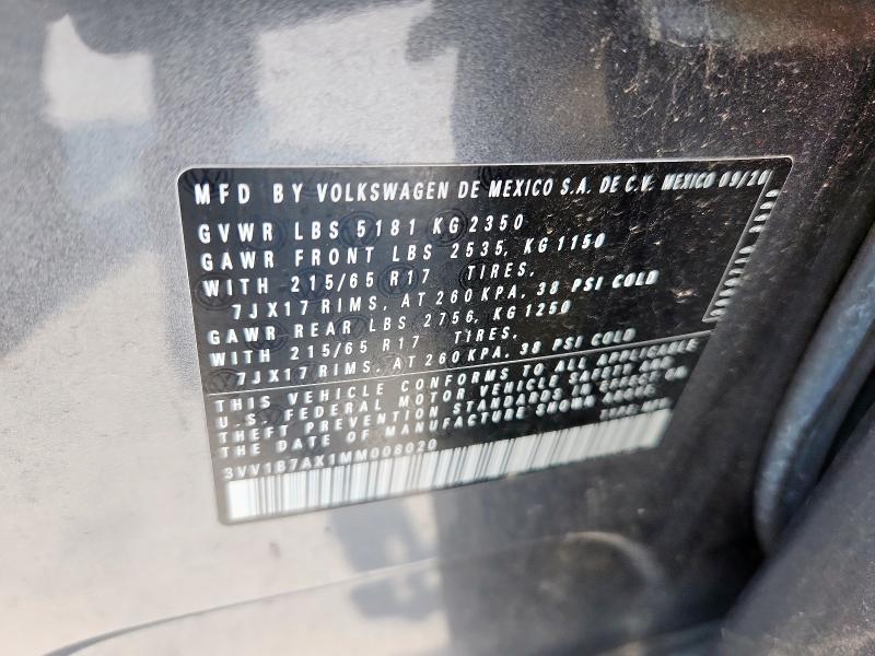 3VV1B7AX1MM008020 - 2021 VOLKSWAGEN TIGUAN S ნაცრისფერი ფოტო 13