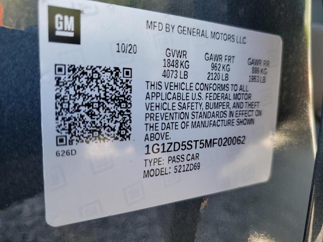 1G1ZD5ST5MF020062 - 2021 CHEVROLET MALIBU LT GRAY photo 12