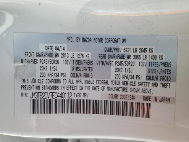 JM3TB2DV7E0440112 - 2014 MAZDA CX-9 GRAND TOURING WHITE photo 13