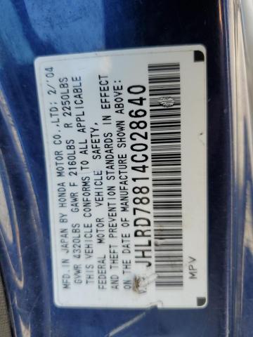 JHLRD78814C028640 - 2004 HONDA CR-V EX BLUE photo 13