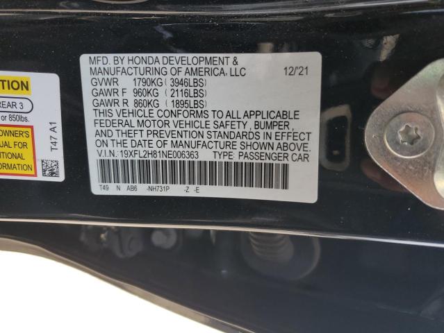 19XFL2H81NE006363 - 2022 HONDA CIVIC SPORT BLACK photo 12