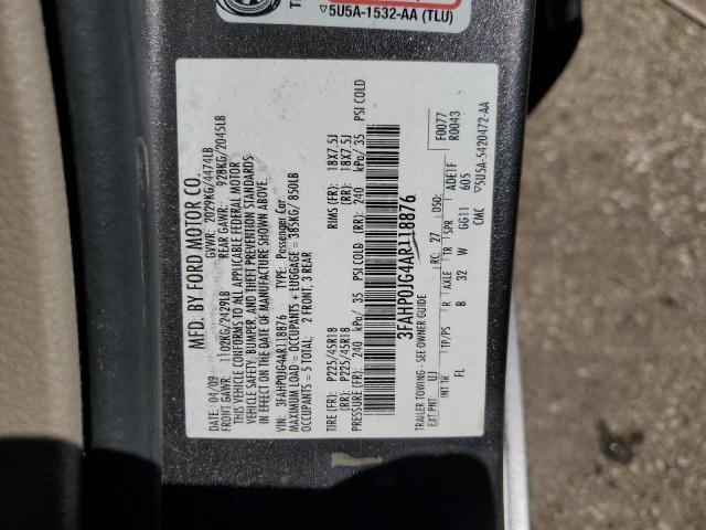 3FAHP0JG4AR118876 - 2010 FORD FUSION SEL GRAY photo 12