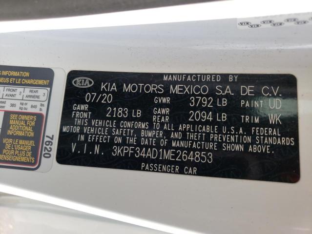 3KPF34AD1ME264853 - 2021 KIA FORTE GT LINE WHITE photo 13