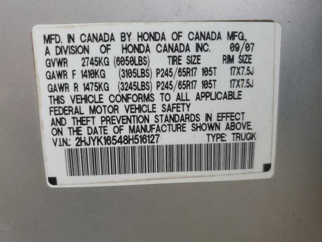 2HJYK16548H516127 - 2008 HONDA RIDGELINE RTL SILVER photo 12