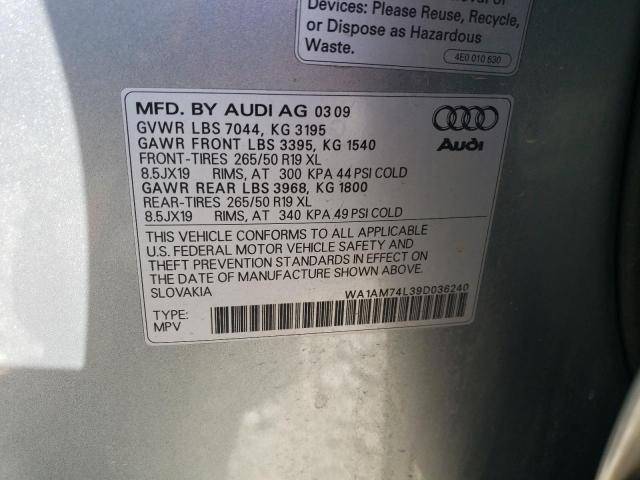 WA1AM74L39D036240 - 2009 AUDI Q7 TDI GRAY photo 13